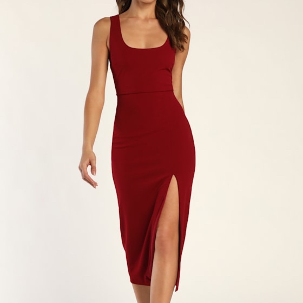 Lulus Sultry Elegance Wine Red Cutout Bodycon Midi Dress - Size S